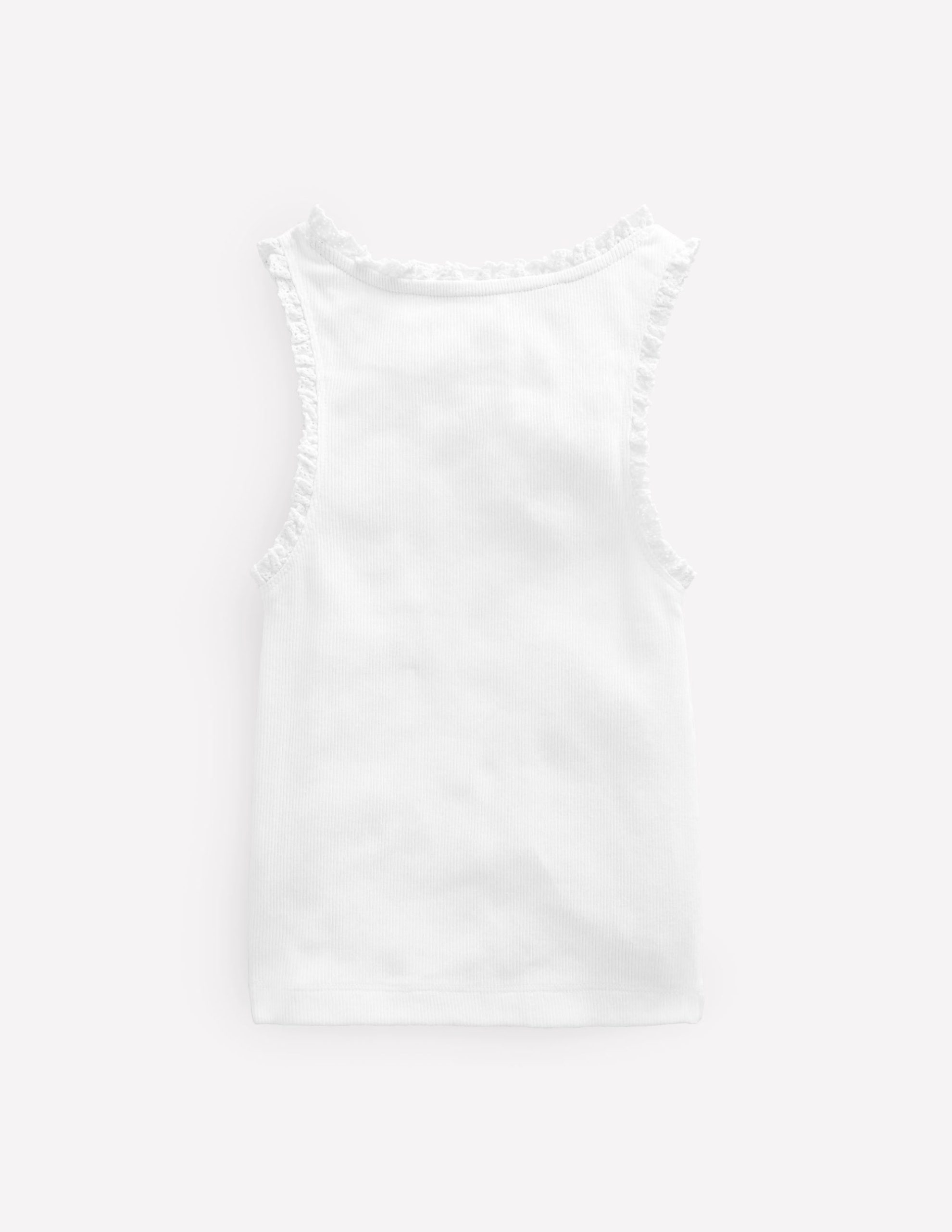 Ribbed Lace Trim Tank-White - Image 2