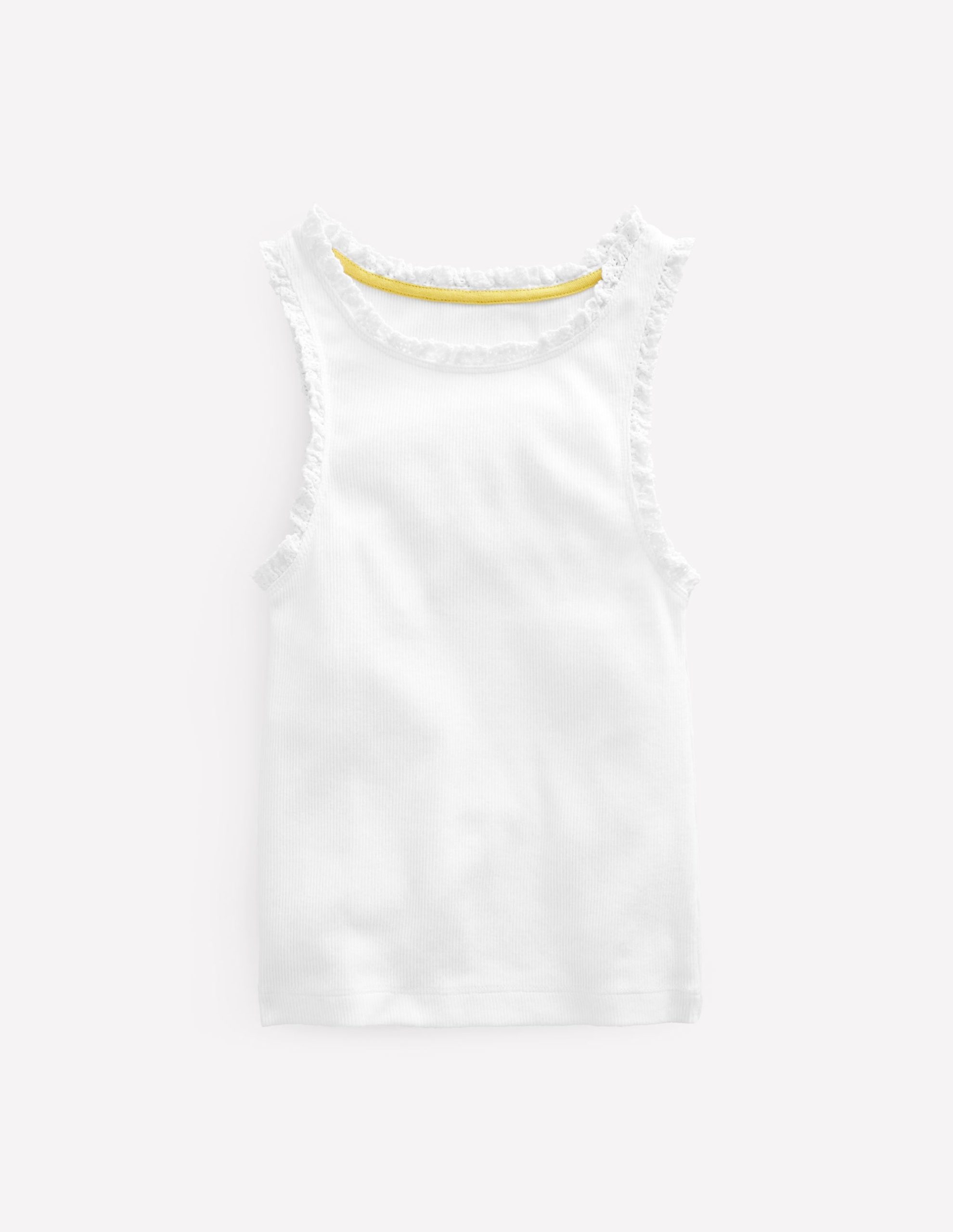 Ribbed Lace Trim Tank-White