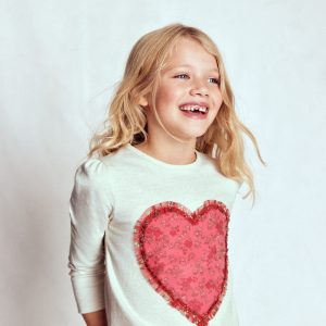 Puff Sleeve Appliqué  T-shirt-Ruffle Heart