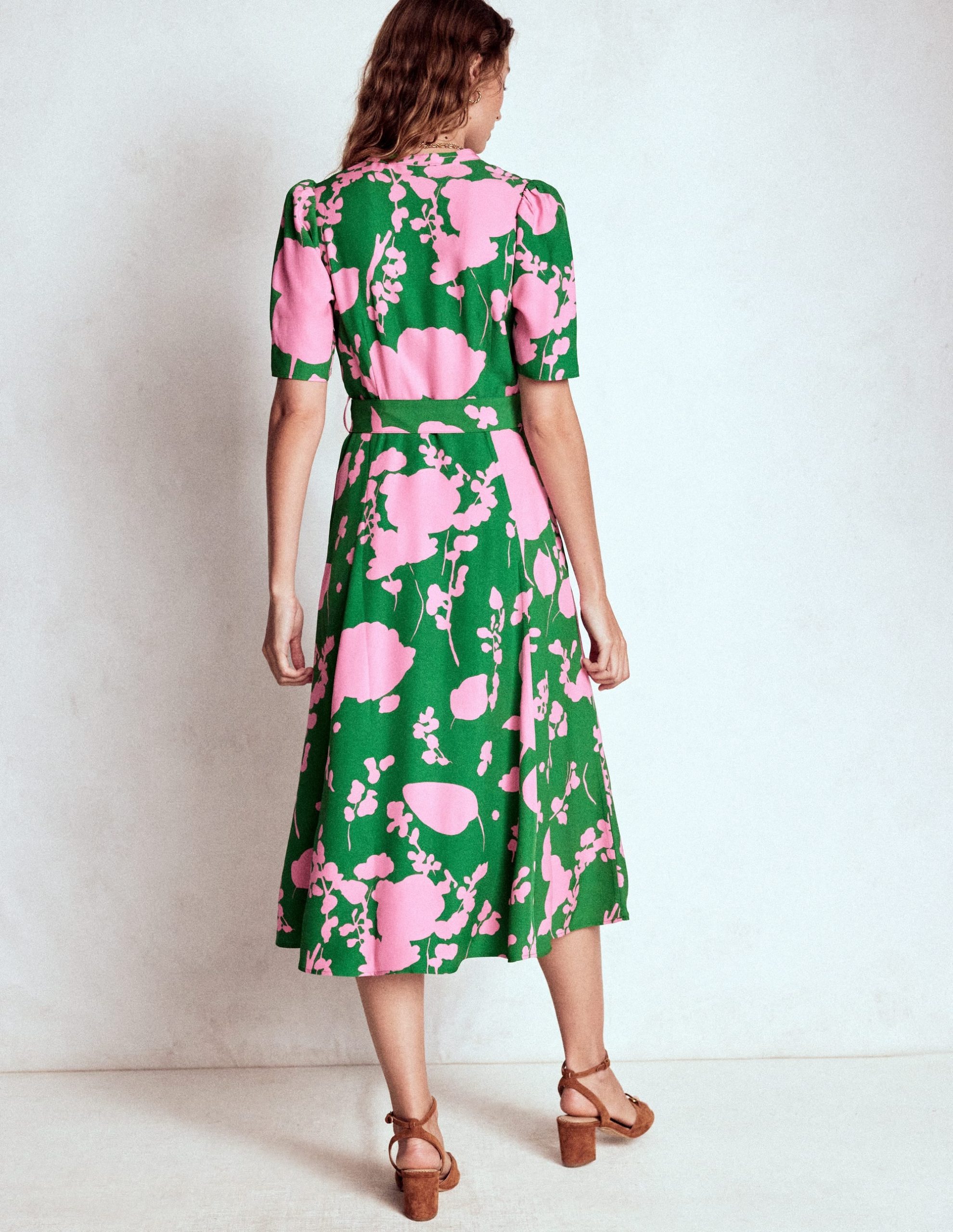 Kate Puff Sleeve Belted Dress-Highland Green. Dainty Sprigs - Image 5