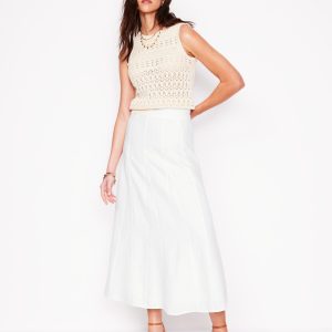 Linen Flippy Maxi Skirt-White