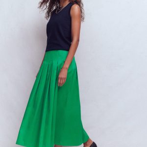 Valentina Sateen Skirt-Rich Emerald