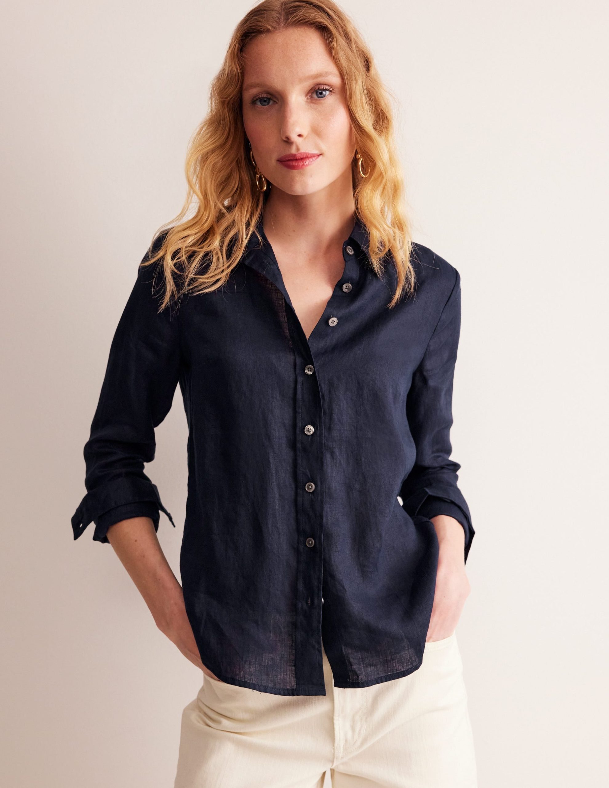 Sienna Linen Shirt-Navy - Image 4