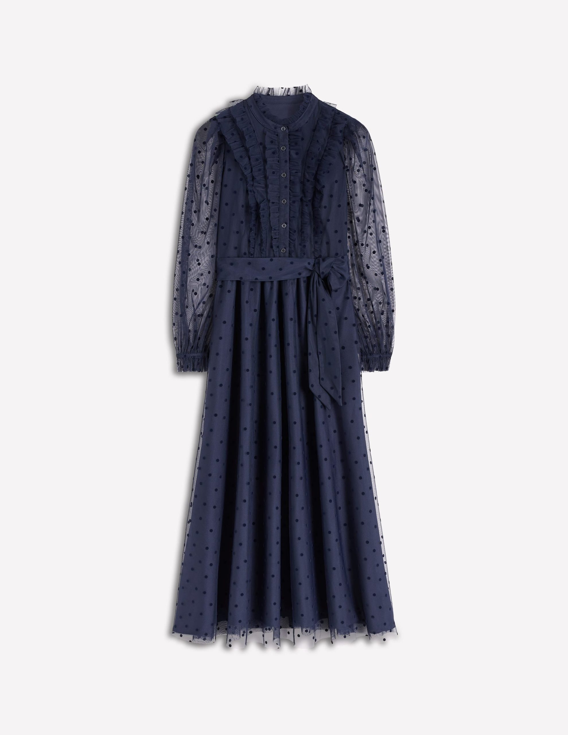 Tulle Ruffle Maxi Dress-Navy - Image 7