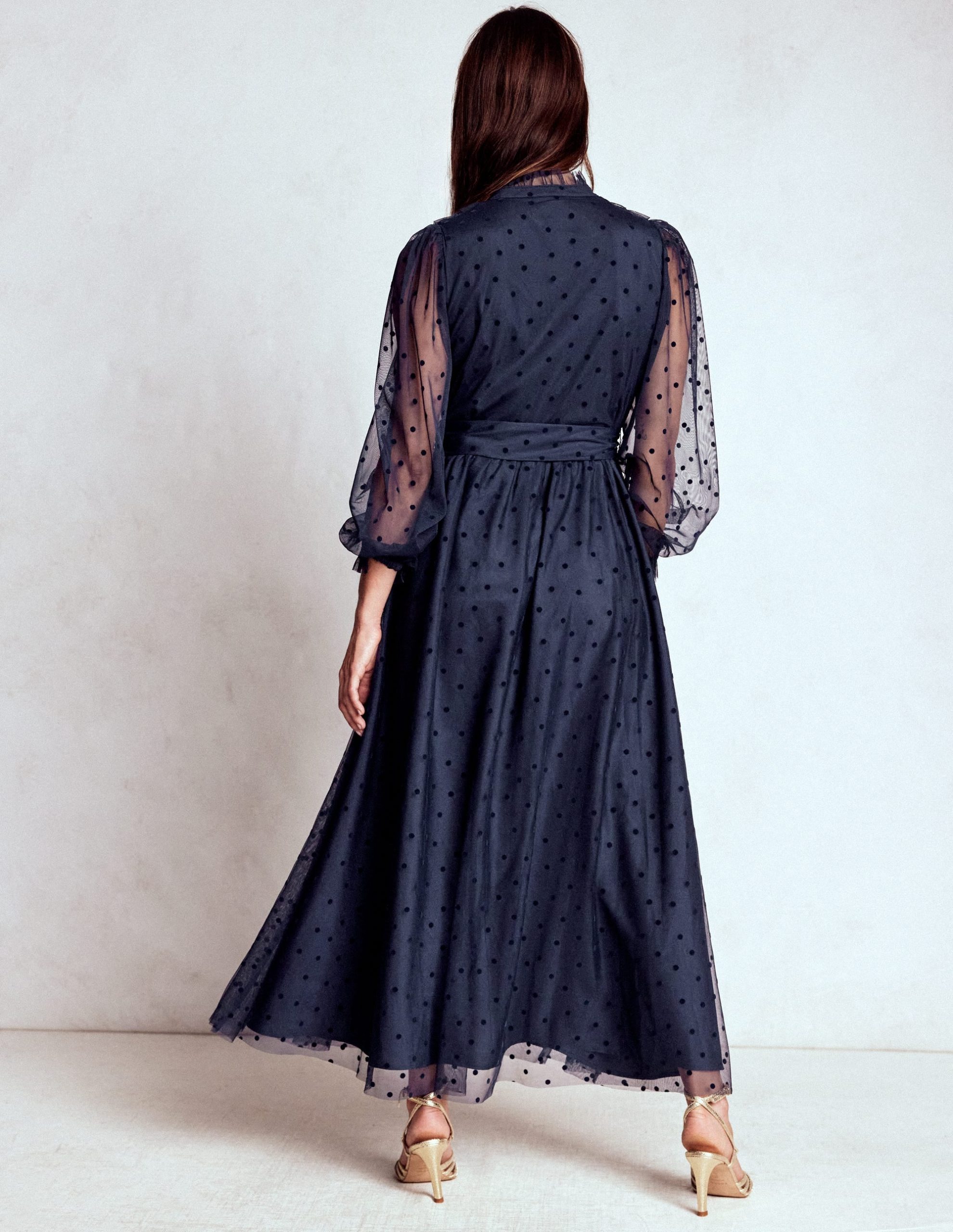 Tulle Ruffle Maxi Dress-Navy - Image 3