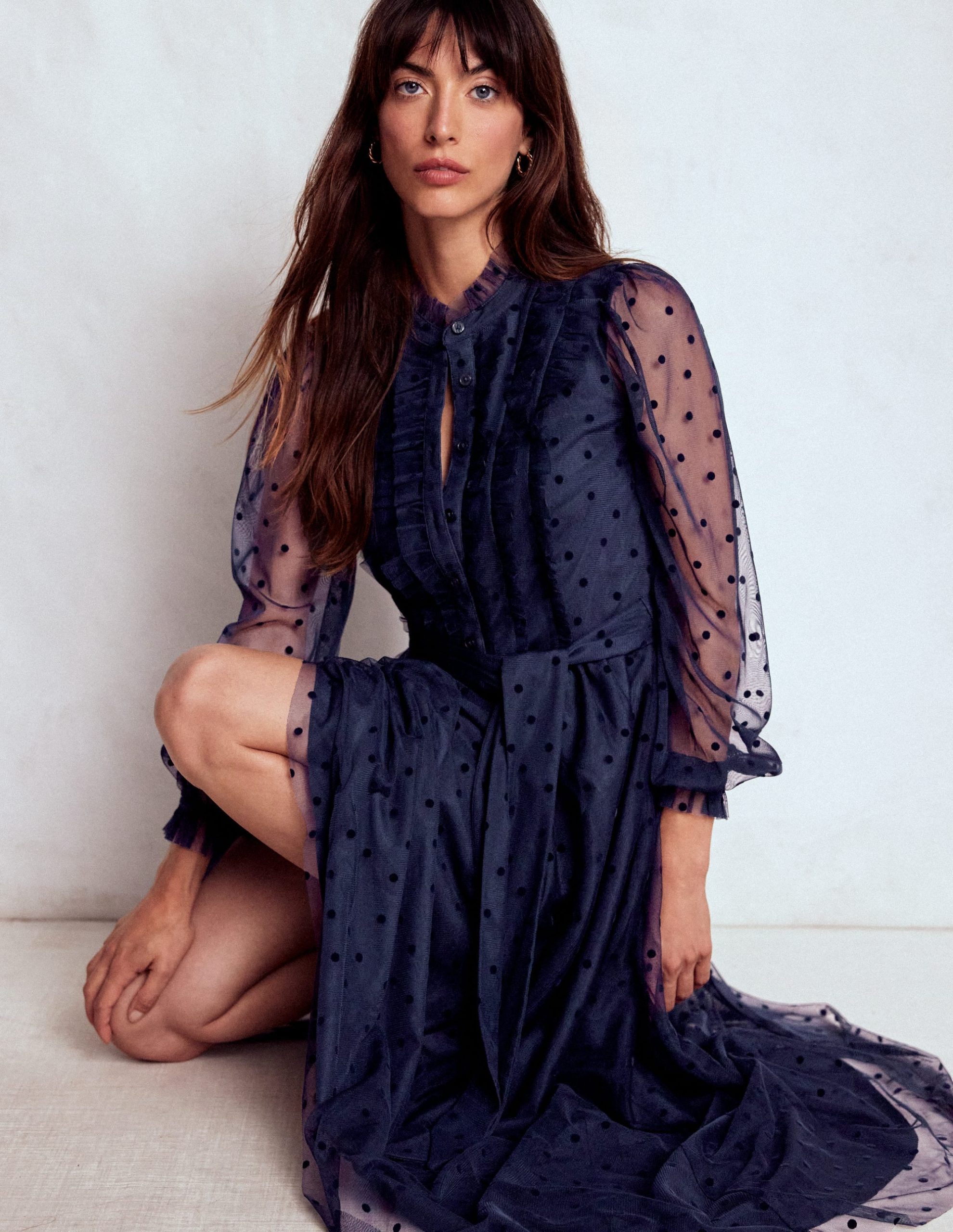 Tulle Ruffle Maxi Dress-Navy - Image 4