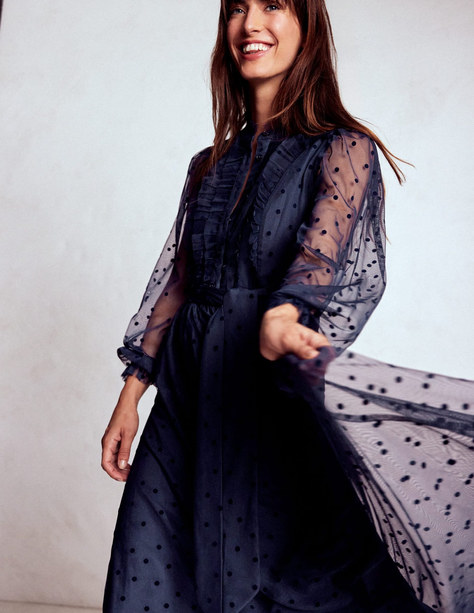 Tulle Ruffle Maxi Dress-Navy - Image 5
