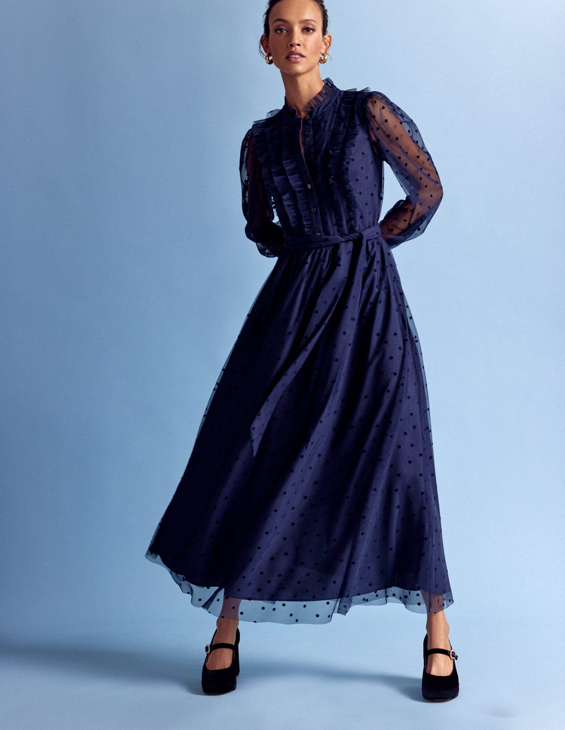 Tulle Ruffle Maxi Dress-Navy - Image 6