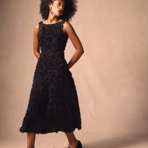 Scoop Back Fit and Flare Dress-Black
