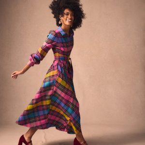 Vivienne Check Midi Dress-Multi. Blanket Check