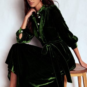 Vivienne Velvet Midi Dress-Green Fir