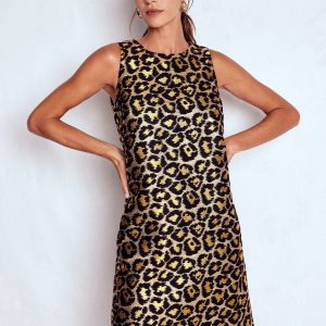 Metallic Leopard Shift Dress-Metallic Leopard