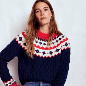 Eleanor Fair Isle Sweater-Navy Cable