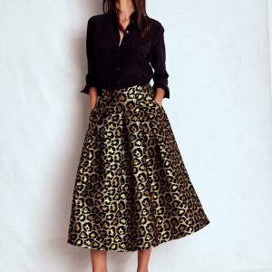 Verity Jacquard Midi Skirt-Leopard Print