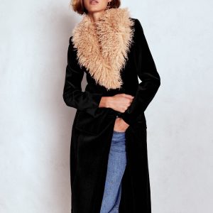 Fur Tipped Coat-Black