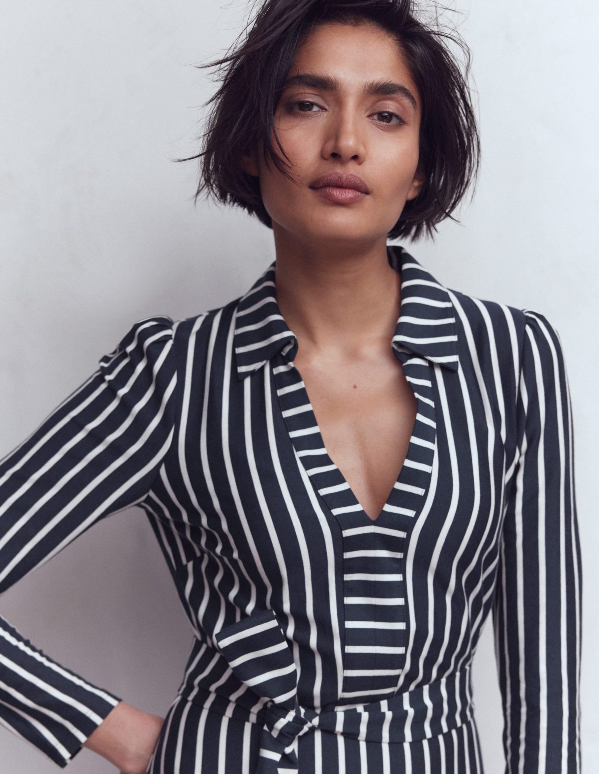 Imogen Collared Jersey Dress-French Navy and Ivory Stripe - Image 2