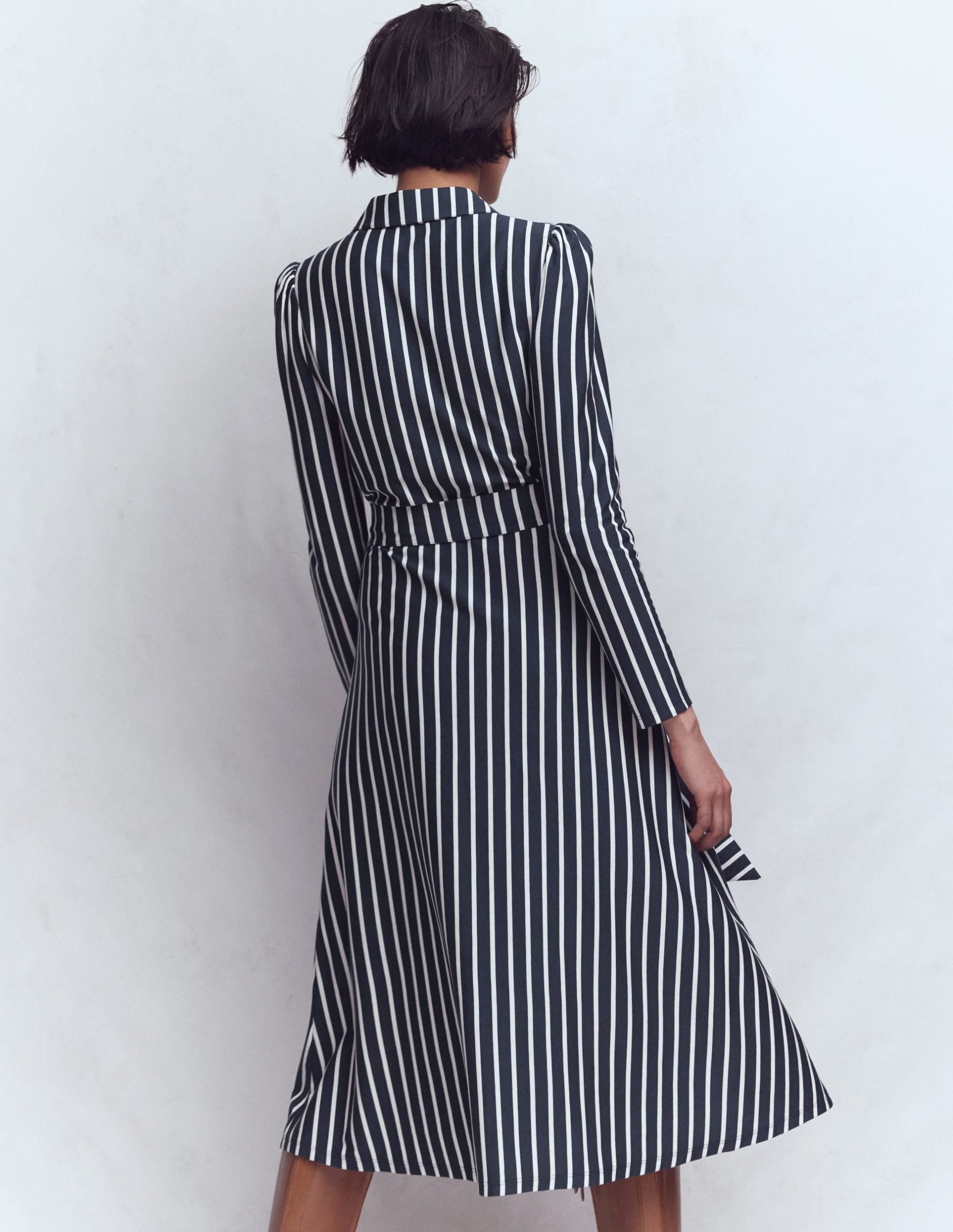 Imogen Collared Jersey Dress-French Navy and Ivory Stripe - Image 3