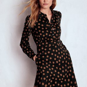 Orla Short Jersey Shirt Dress-Russet. Painted Dot