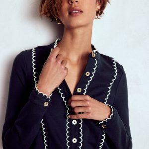 Scallop Detail Jersey Dress-Navy