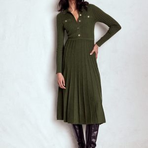 Br?nte Knitted Rib Shirt Dress-Woodland Green
