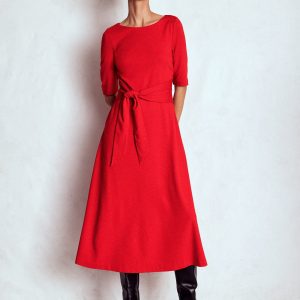 Mathilde Tie Waist Ponte Dress-Spicy Red