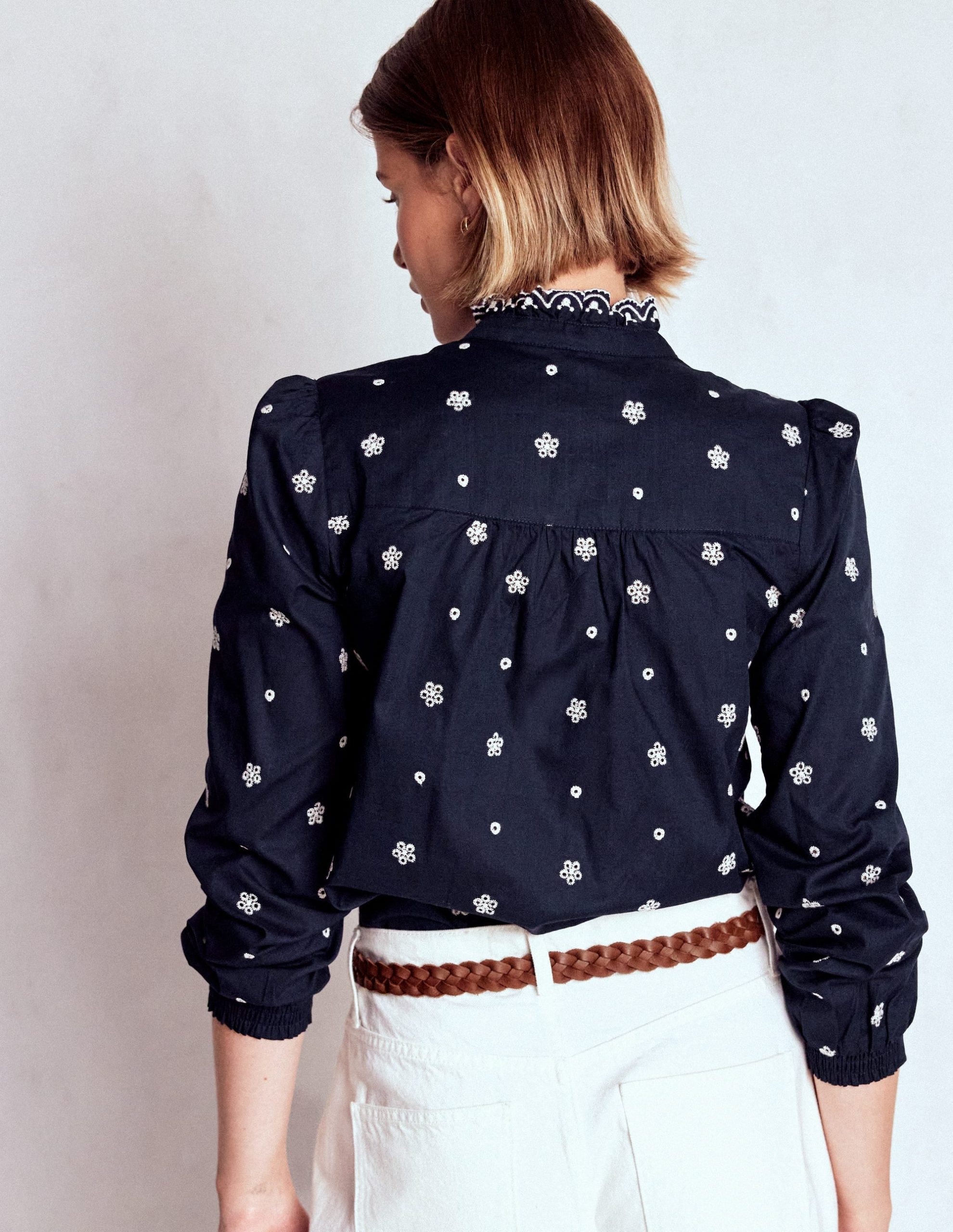 Helena Cotton Top-Navy. White Embroidery - Image 3