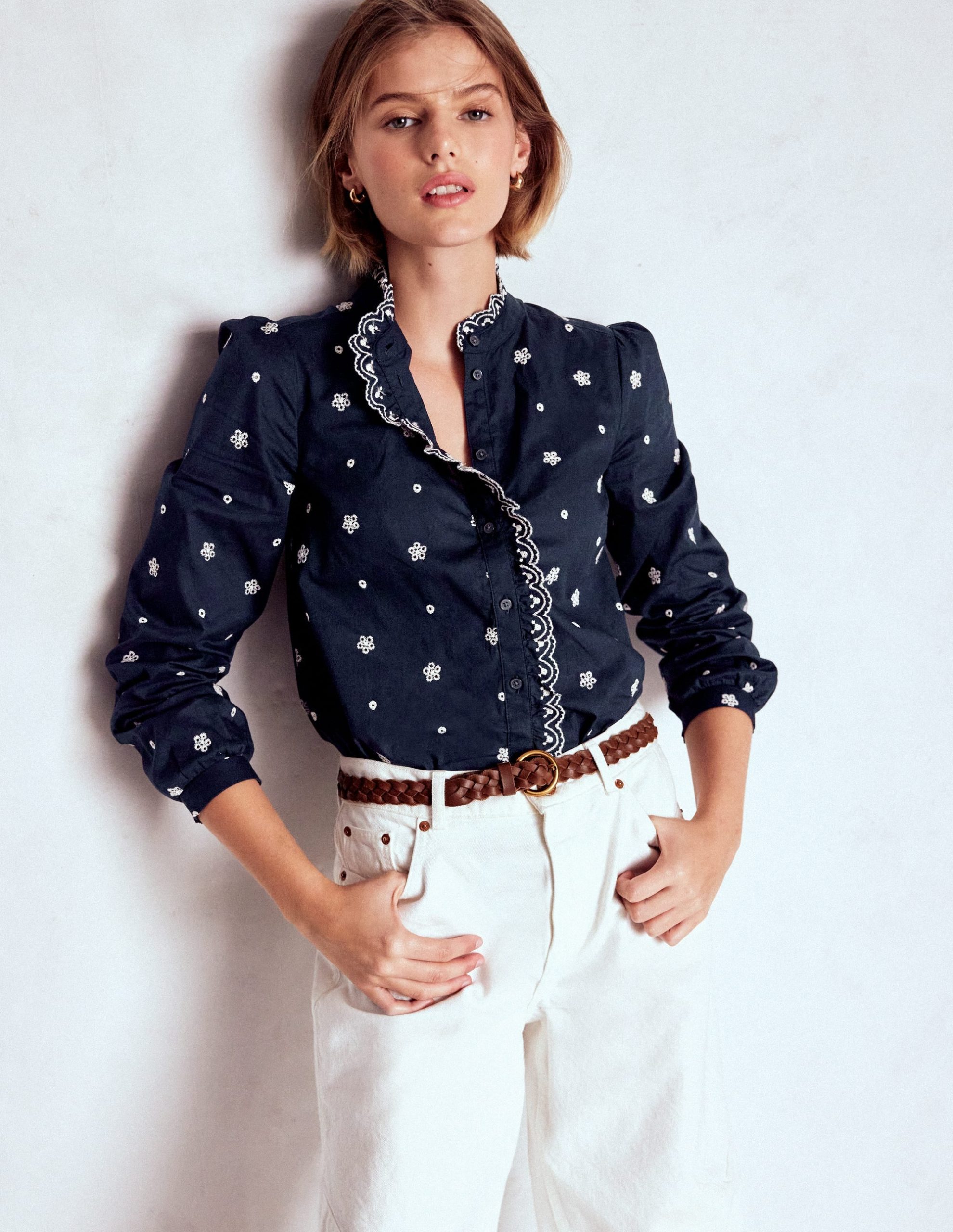 Helena Cotton Top-Navy. White Embroidery - Image 4