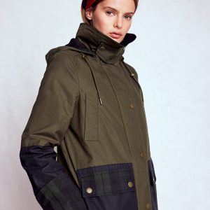 Longline Wax Coat-Navy Khaki Colourblock