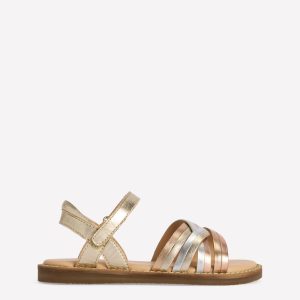 Crossed Leather Sandals-Metallic