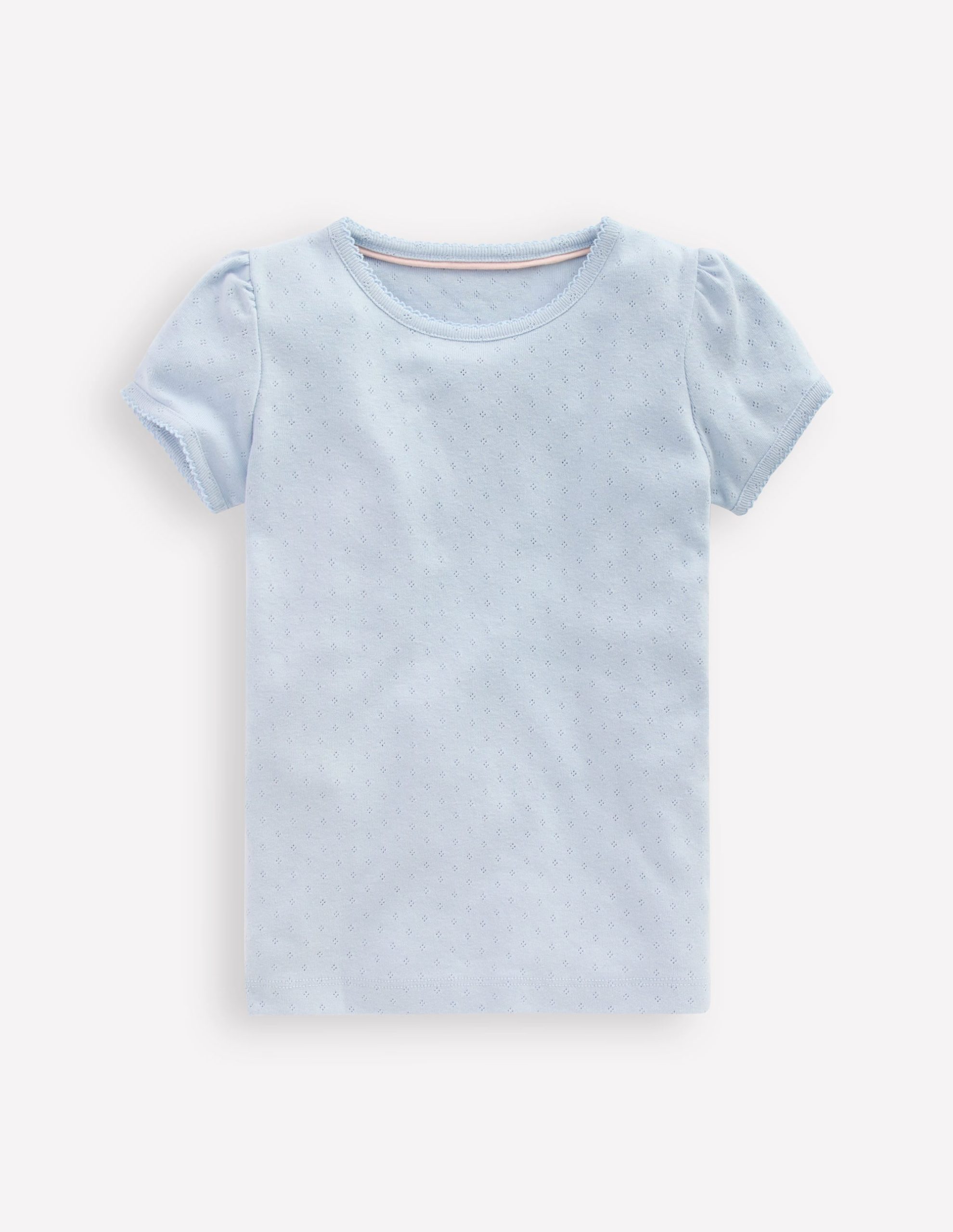 Short Sleeve Pointelle Top-Blue