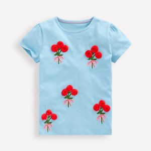 Puff Sleeve Superstitch Top-Blue Flower Bunches