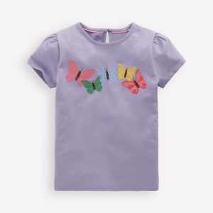 Puff Sleeve Superstitch Top-Purple Butterflies