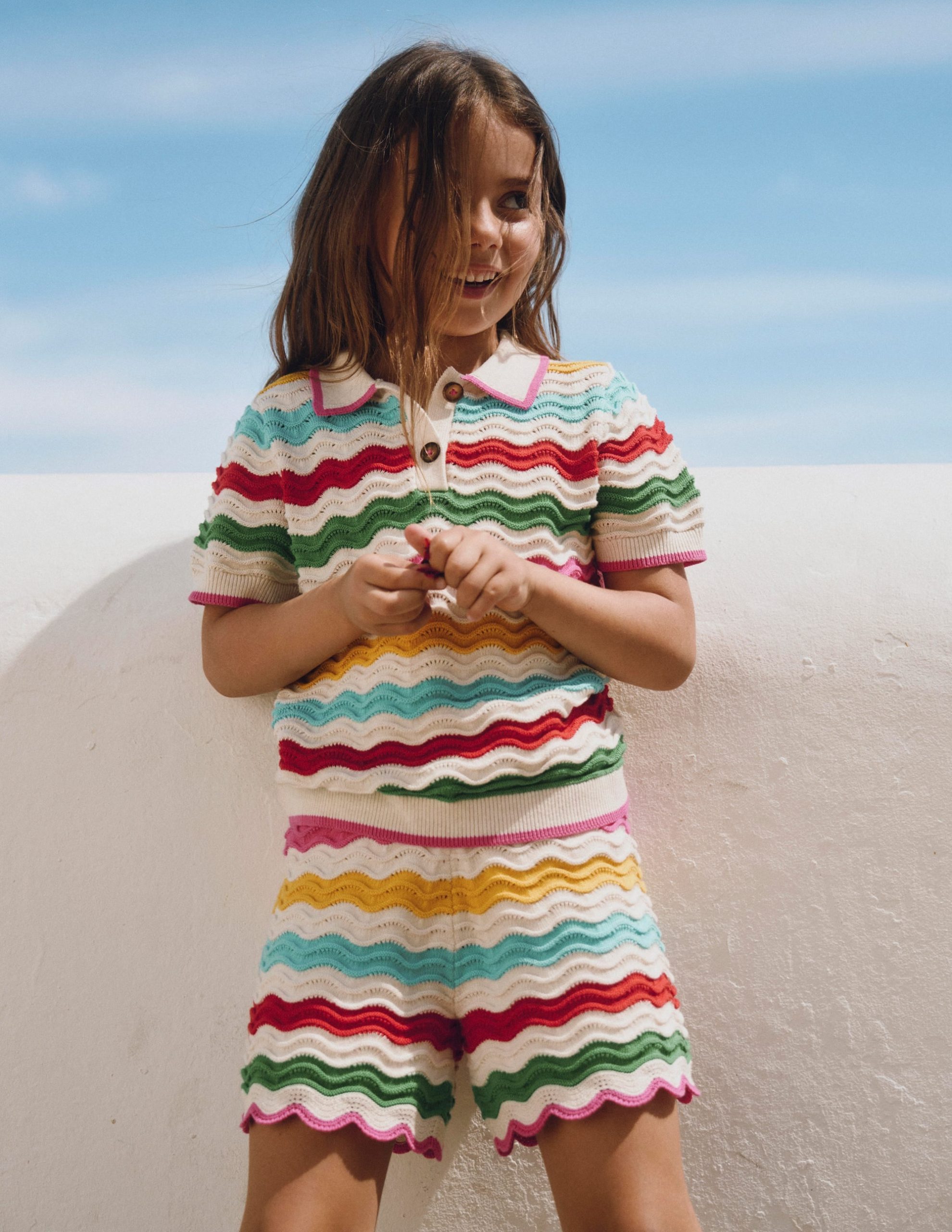 Pointelle Knitted Shorts-Ivory Multi Rainbow - Image 4