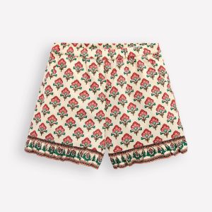 Frill Woven Shorts-Woodblock Ivory Floral