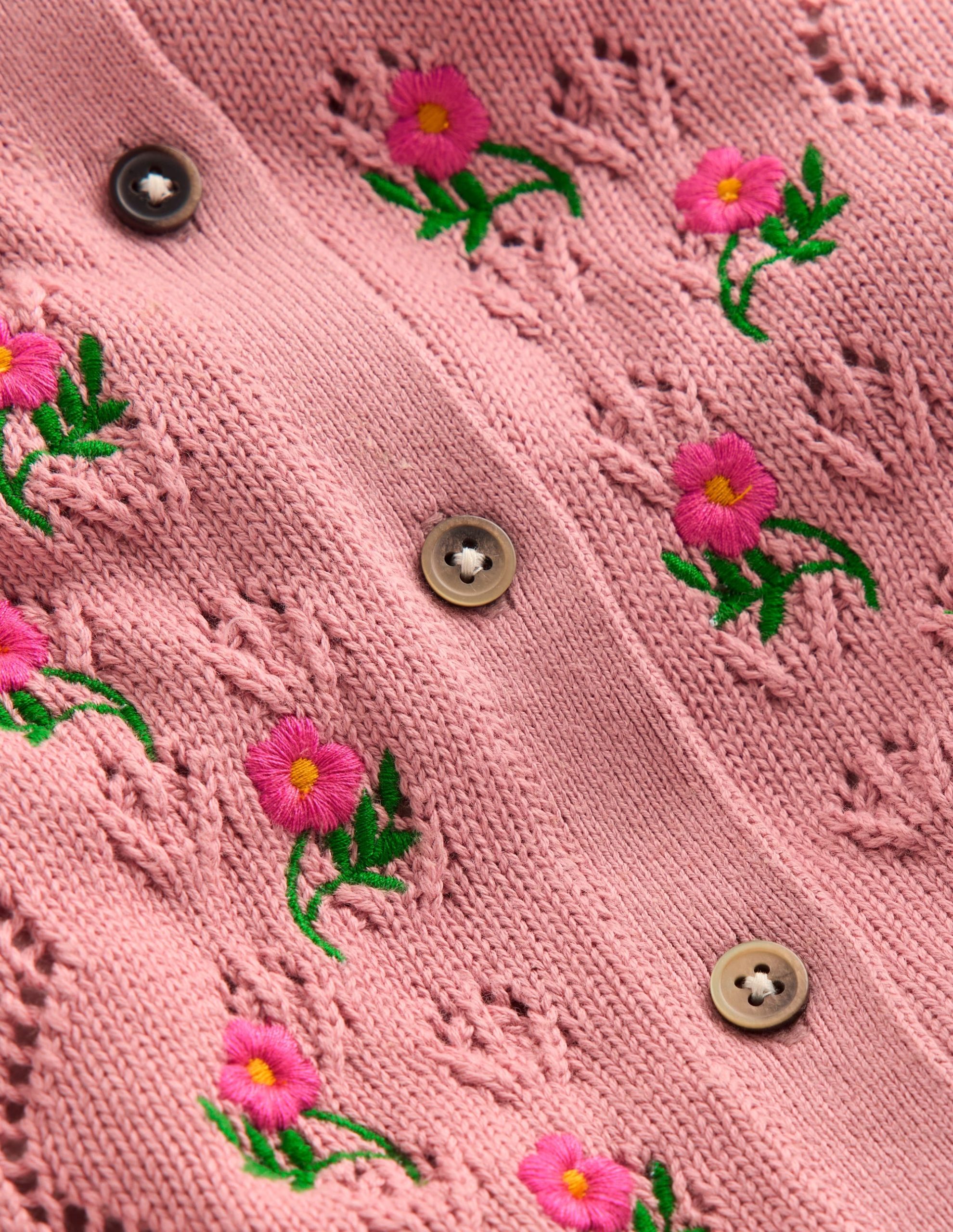 Collared Pointelle Cardigan-Vintage Pink - Image 3
