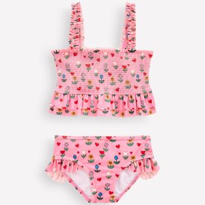 Peplum Smocked Bikini-Almond Pink Sunflower Garden
