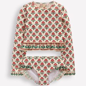 Hem Frill Rash Vest Set-Soft Ivory Woodblock Flower