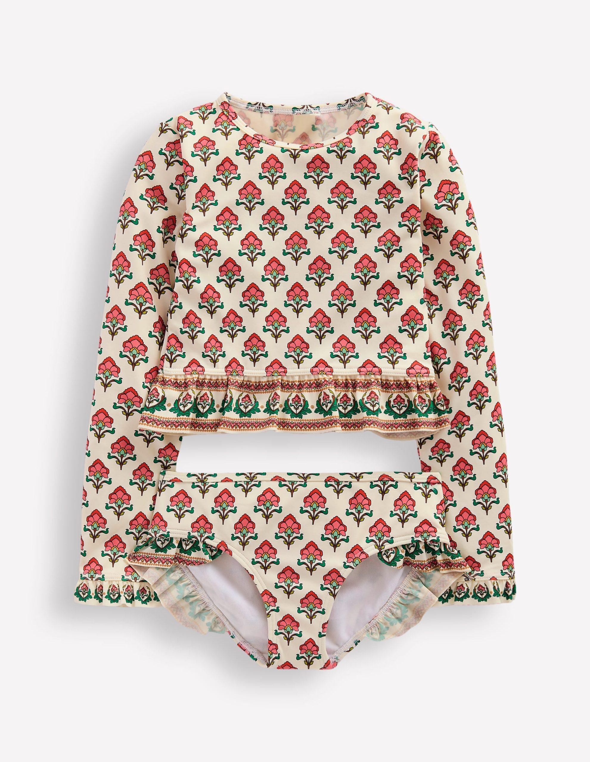 Hem Frill Rash Vest Set-Soft Ivory Woodblock Flower