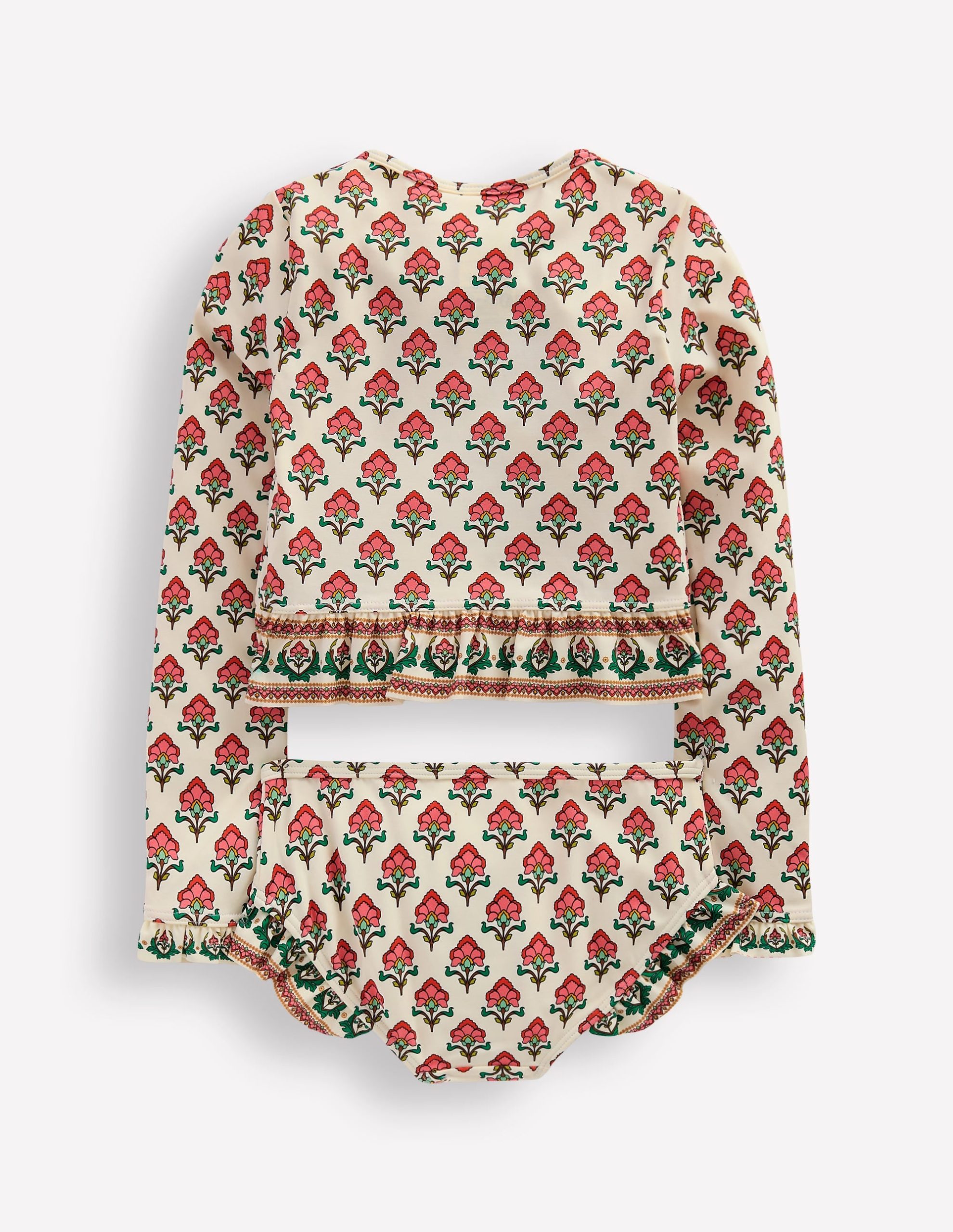 Hem Frill Rash Vest Set-Soft Ivory Woodblock Flower - Image 2