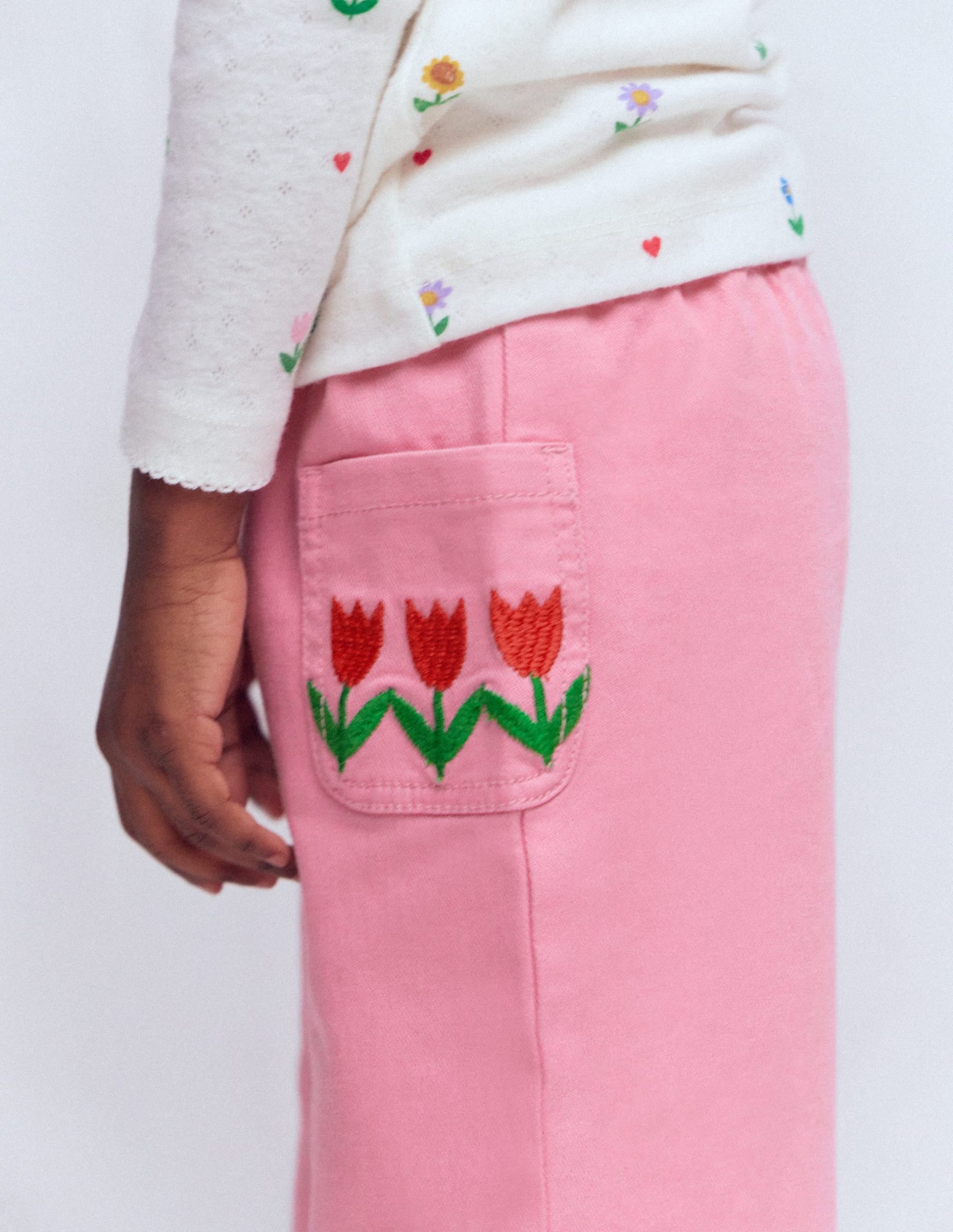 Wide Leg Pull-on-Pink Tulips - Image 2