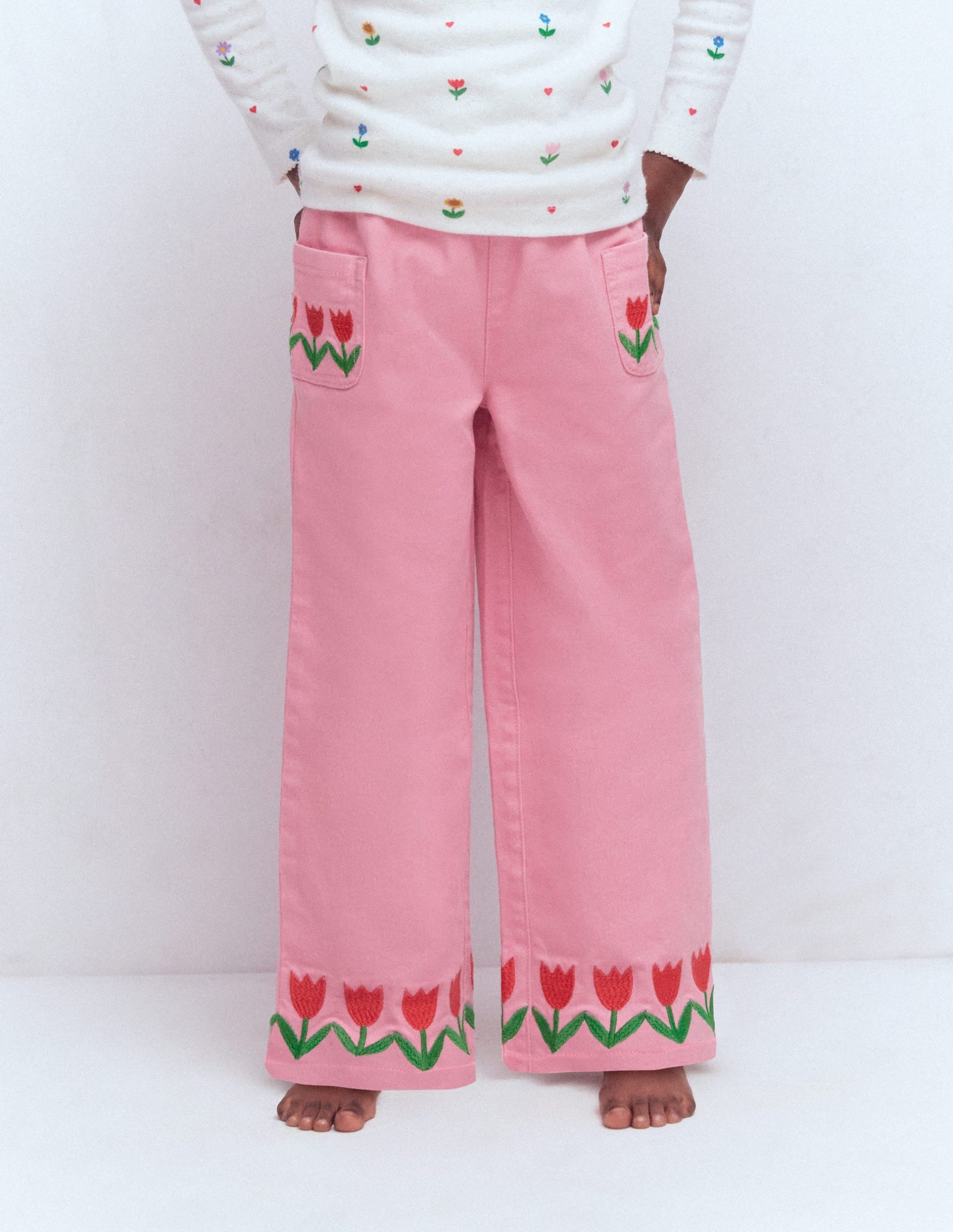 Wide Leg Pull-on-Pink Tulips - Image 3