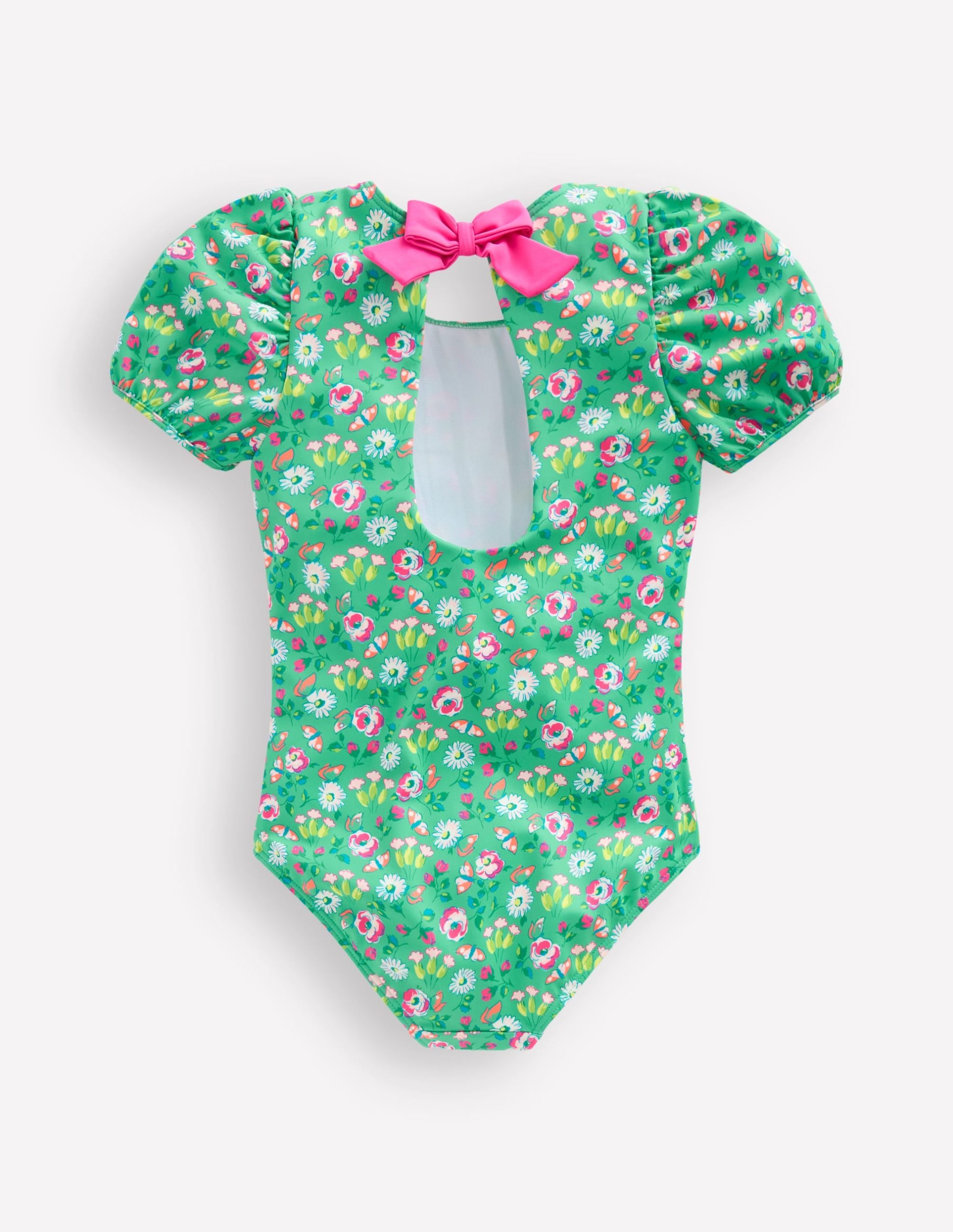 Puff Sleeve Swimsuit-Aquamarine Butterfly Floral - Image 2