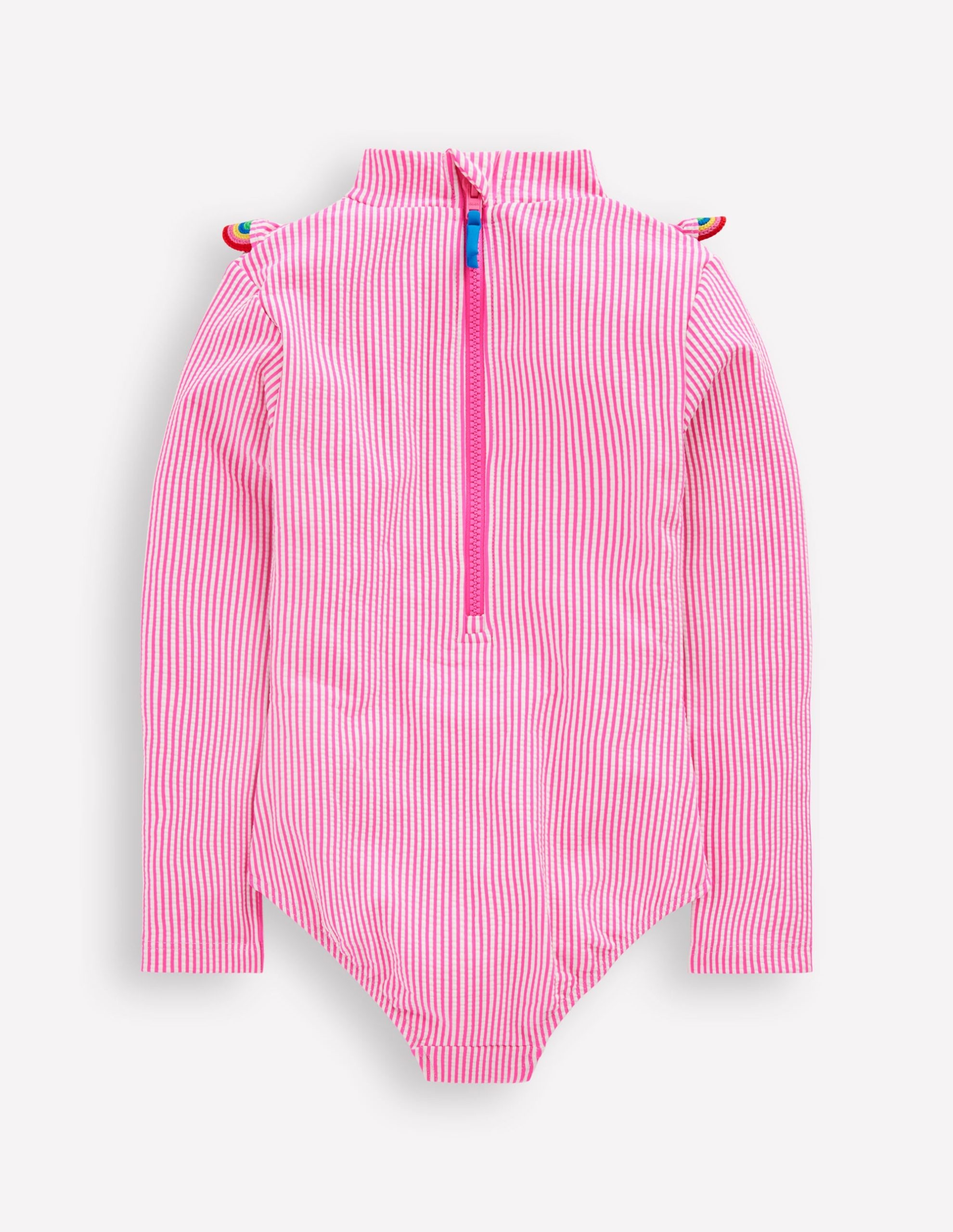 Long Sleeve Frill Swimsuit-Pink Glo Stripe Rainbow - Image 2