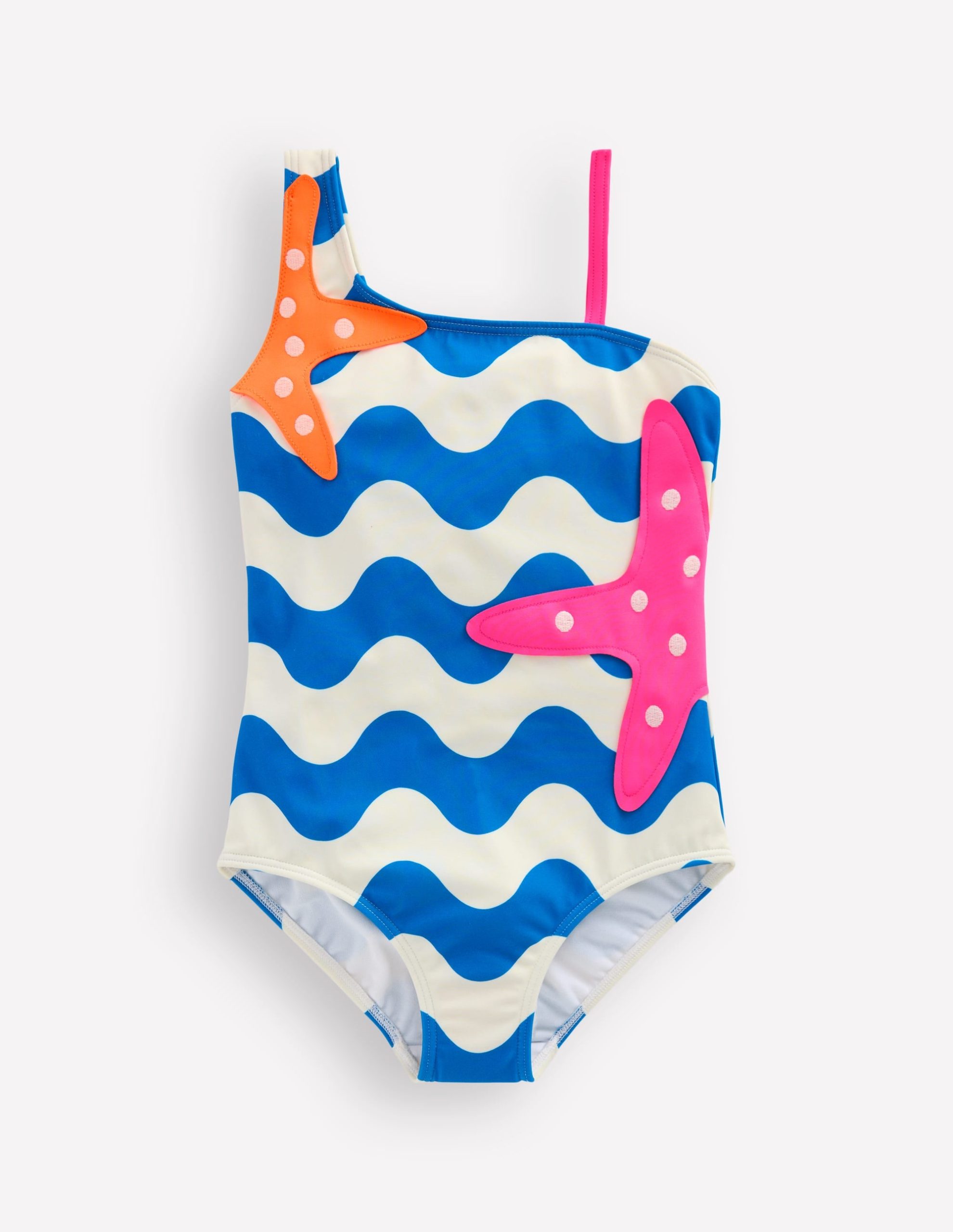 One Shoulder Appliqu?? Swimsuit-Kingfisher Blue Wave Starfish