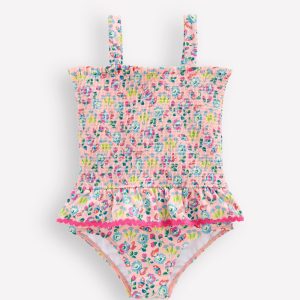 Peplum Smocked Swimsuit-Chalk Pink Butterfly Floral