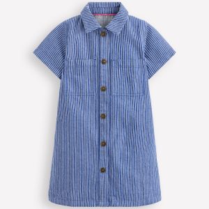 Denim Shirt Dress-Sapphire Blue Stripe