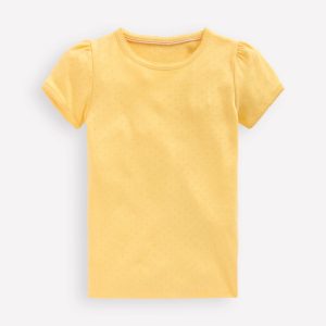 Short Sleeve Pointelle Top-Yellow