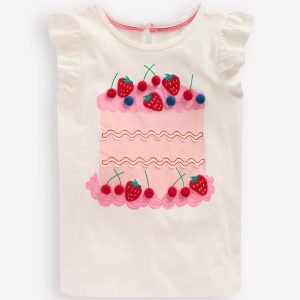 Short Sleeve Frill Logo Top-Ivory Cake