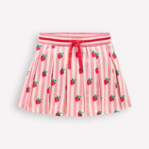 Pleated Jersey Skort-Pink Stripe Strawberries