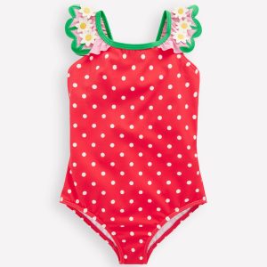 Hallie Frill Strap Swimsuit-Red Spot Daisy